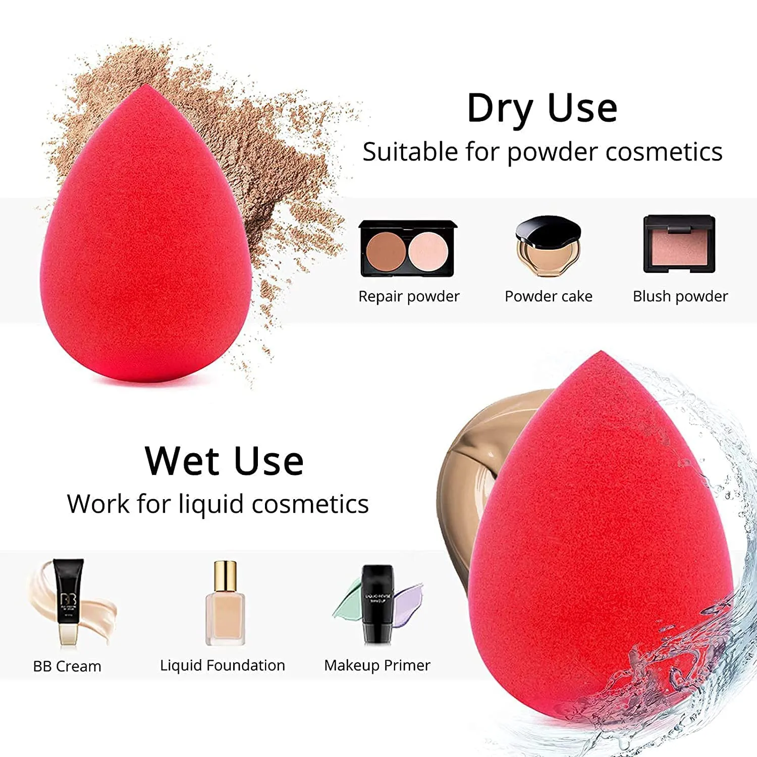 BEAKEY 5 Pcs Makeup Sponge Set, Foundation Blending Beauty Sponge, Flawless for Liquid, Cream, and Powder, Multi-Colored Makeup Sponges