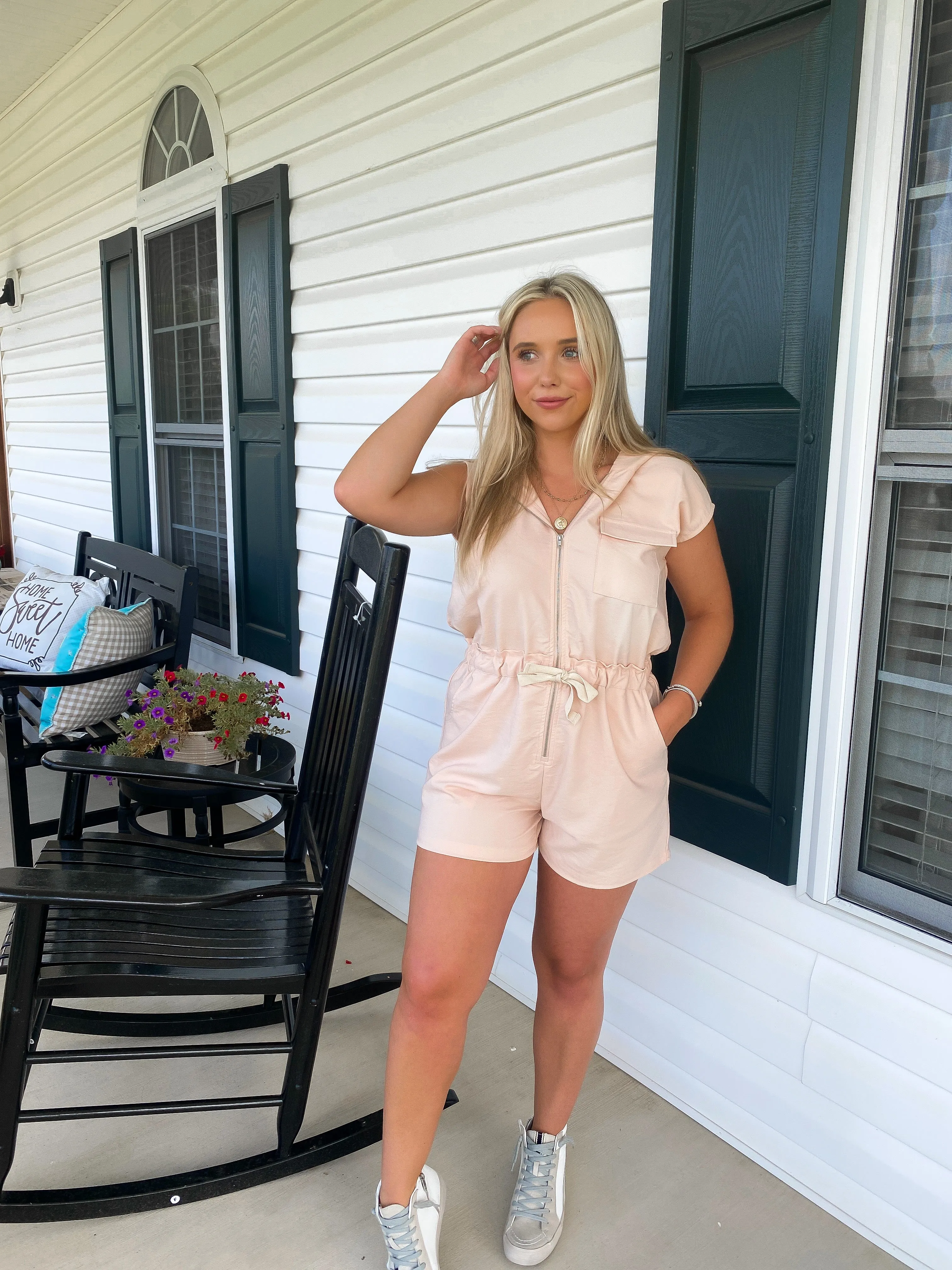 Blush Solid Hooded Romper