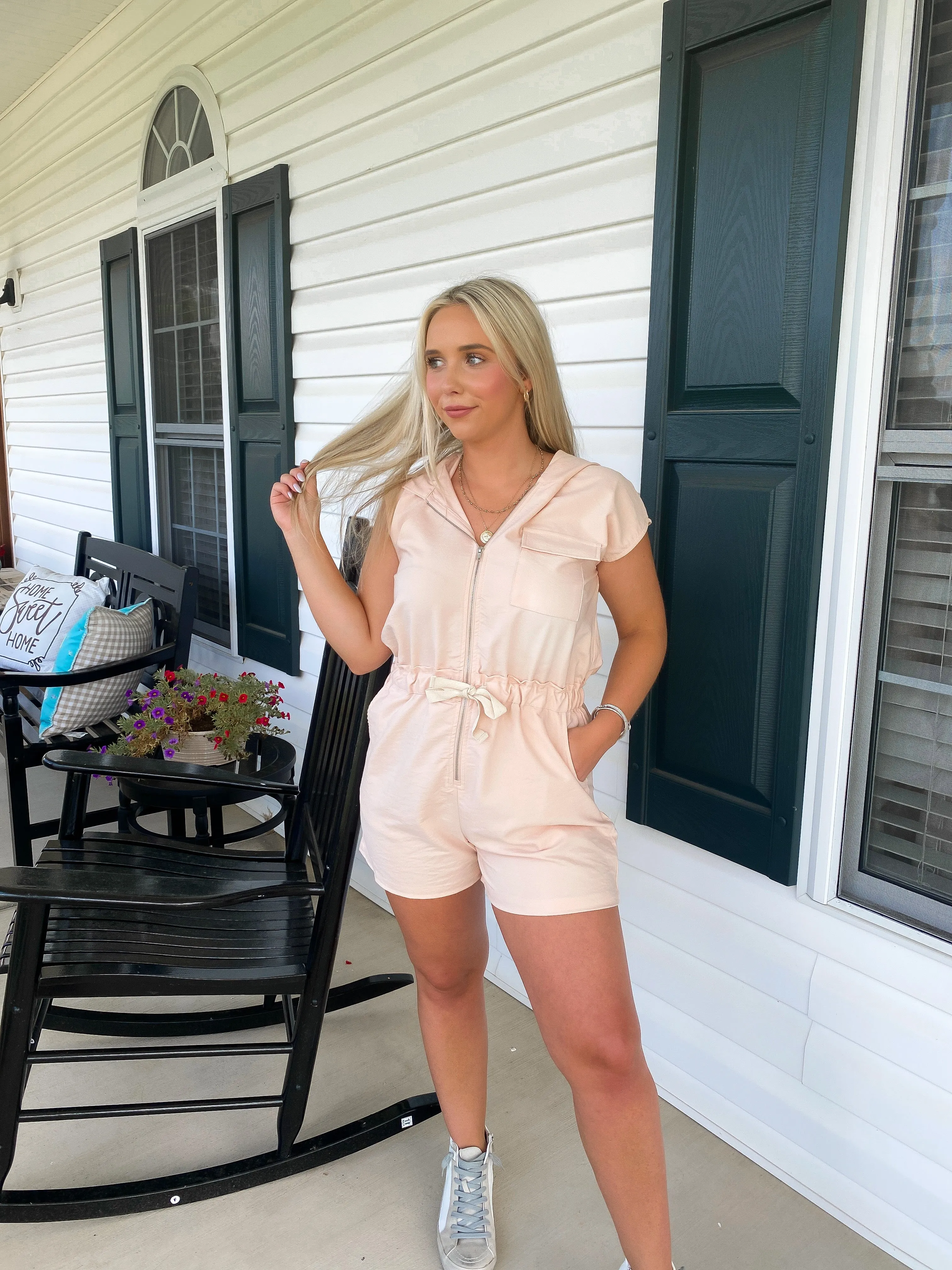 Blush Solid Hooded Romper