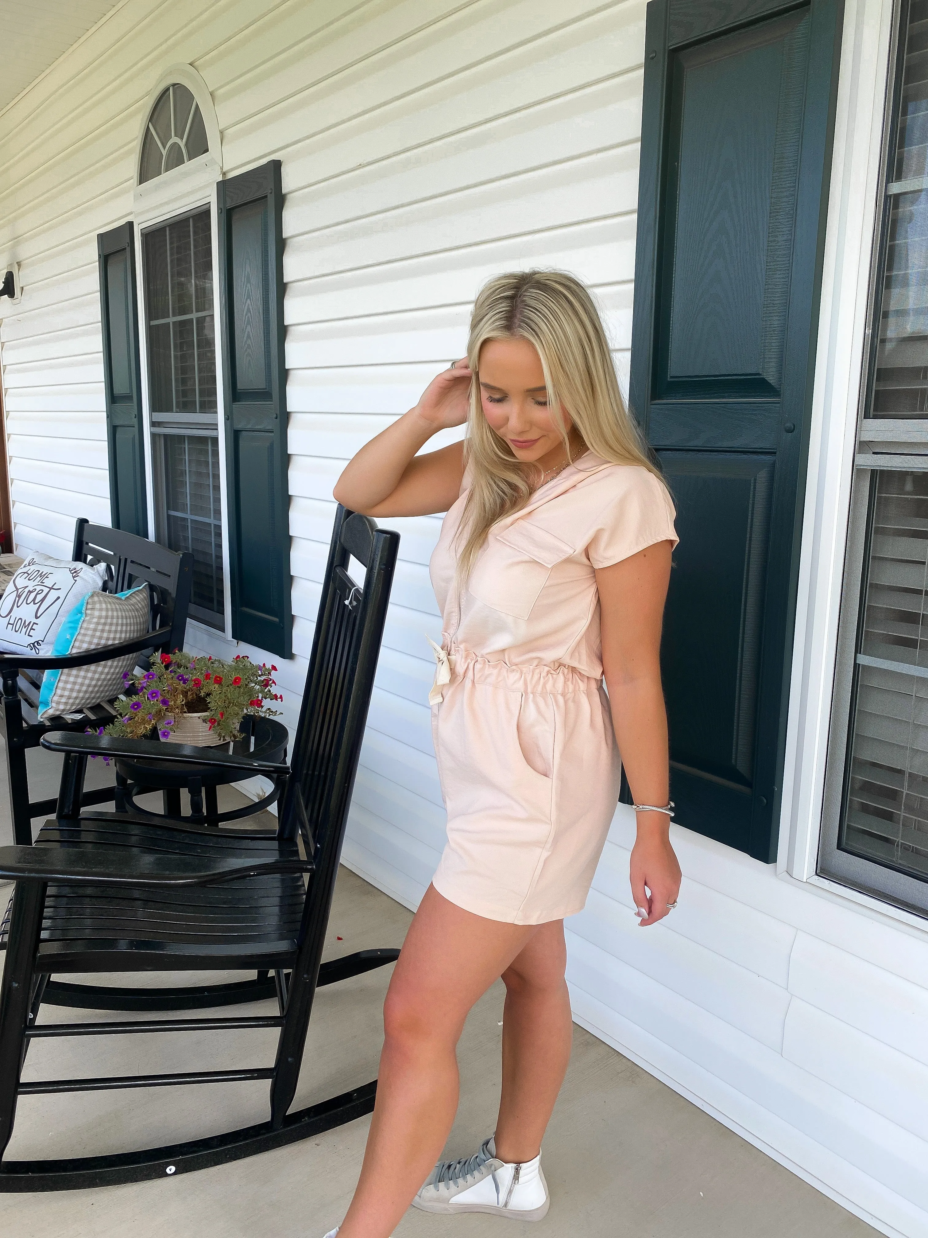 Blush Solid Hooded Romper