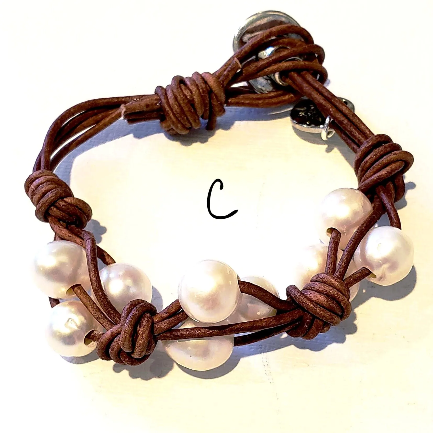 Knotted Leather Freshwater Pearl Bracelet In 3 colors