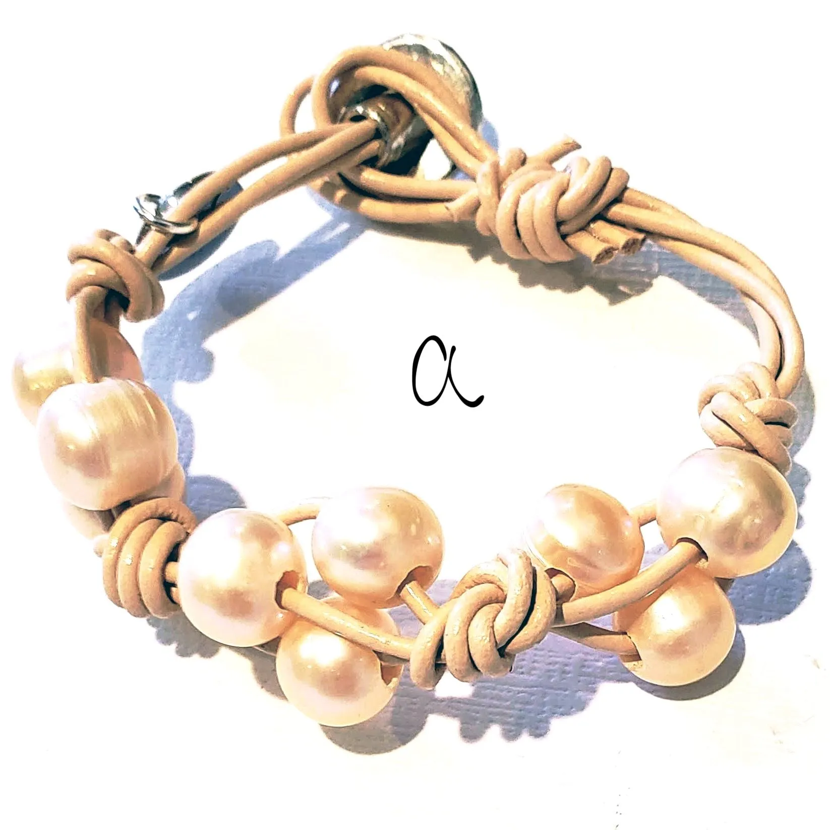 Knotted Leather Freshwater Pearl Bracelet In 3 colors