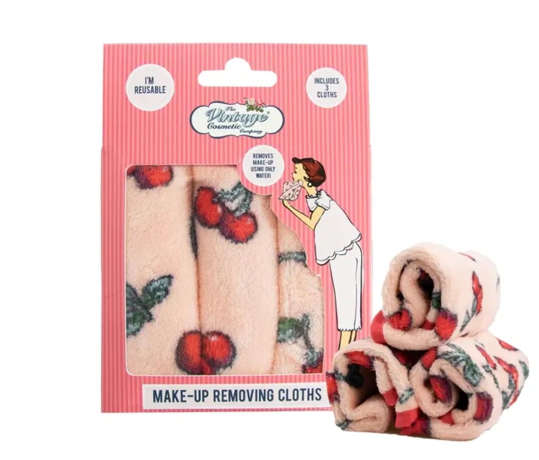 Vintage Cherry Make Up Removing Face Cloth - Pack of 3