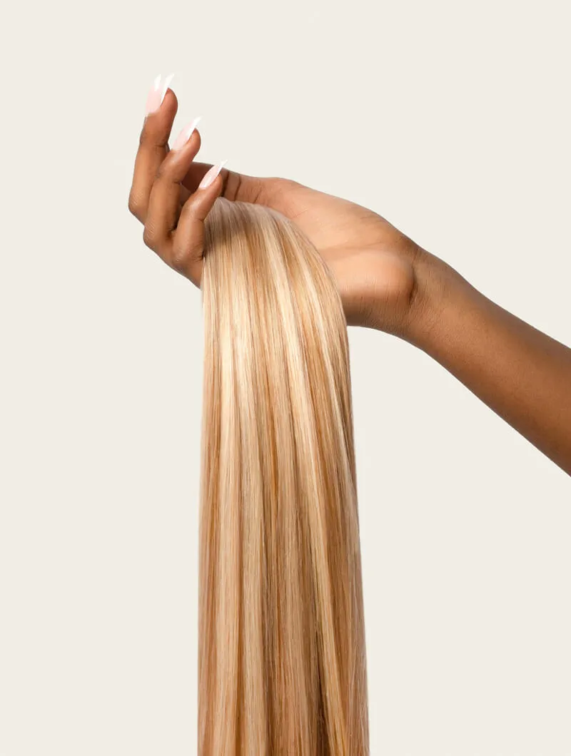 Warm Blonde Highlighted, 20" Seamless Clip-In Hair Extensions, F60/27A | 180g